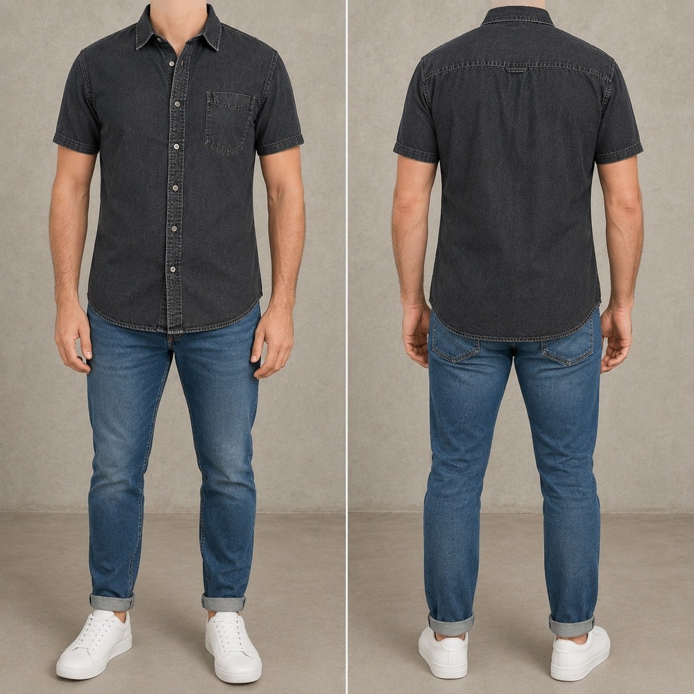 Banana Republic Shirt Mens XL Slim Fit Black Short Sleeve Button Front Cotton